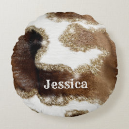 Almofada Redonda Padrão Moderno de cochicho monograma com falso bri