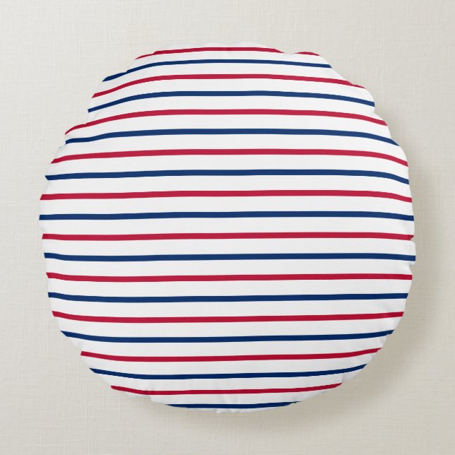 Almofada Redonda Padrão Moderno de Stripes Vermelha e Azul Minimali (Frente)