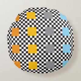 Almofada Redonda Padrão multicolorido verificado e grandes quadrado