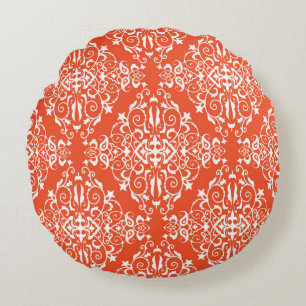 Almofada Redonda Padrão ornamental vermelho sem costura