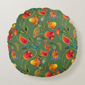 Almofada Redonda Padrão paisley de flor de aquarela