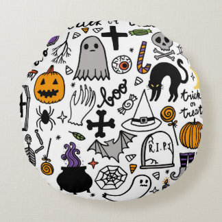 Almofada Redonda Padrão perfeito do Halloween. Plano de fundo da Vi