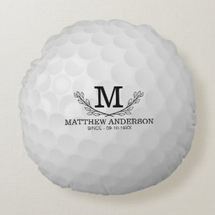 Almofada Redonda Padrão Personalizado da Bola de Golfe Nome Monogr