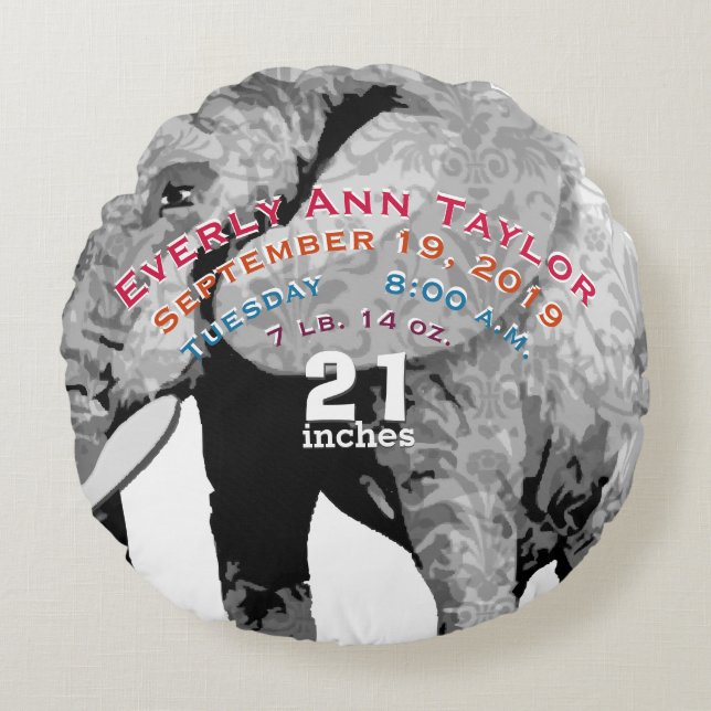 Almofada Redonda Padrão Personalizado de Elefante Moderno (Frente)