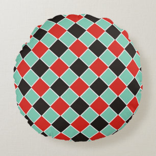 Almofada Redonda Padrão QUADRADO - branco vermelho preto + fundo