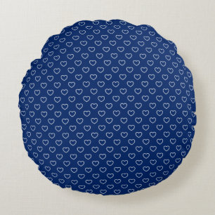 Almofada Redonda Padrão Real Elegante de Azul com Corações Branc