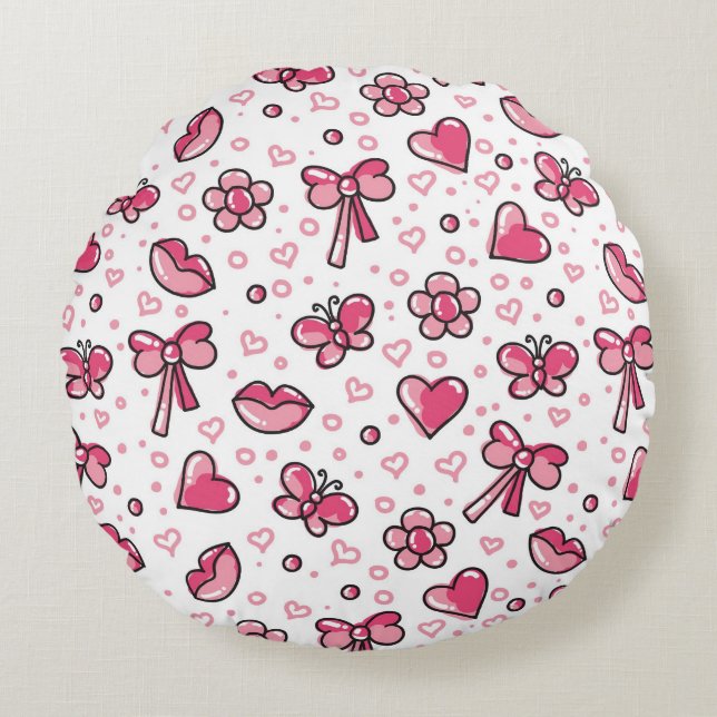 Almofada Redonda padrão romântico (Frente)