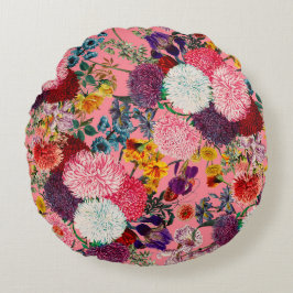 Almofada Redonda Padrão Rosa Floral