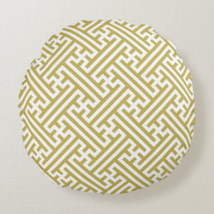 Almofada Redonda Padrão Sayagata, japonês, Dourado e branco