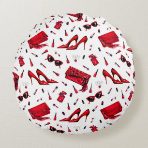 Almofada Redonda Padrão sem costura com coisas de menina em cor ver