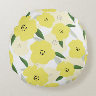 Almofada Redonda Padrão sem costura com flores amarelas brilhantes