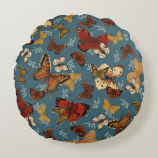Almofada Redonda padrão sem costura da borboleta azul