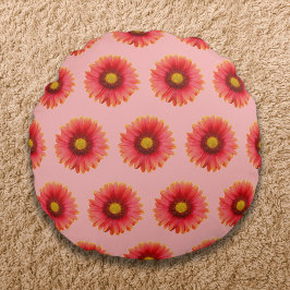 Almofada Redonda Padrão sem costura da Flor Vermelha no Travesseiro