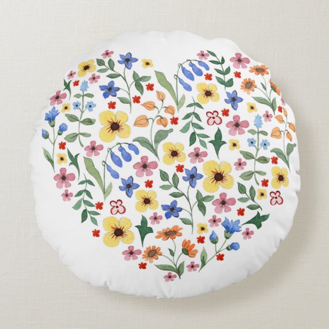Almofada Redonda Padrão sem costura de flores aquáticas (Frente)
