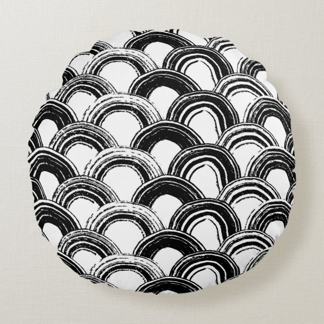 Almofada Redonda Padrão sem costura de vinheta com régua de pincel  (Frente)