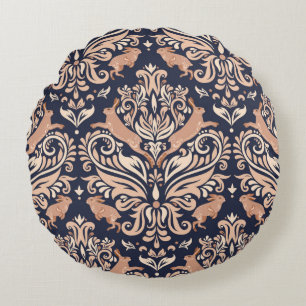 Almofada Redonda Padrão simétrico sem soldadura no estilo Damask.