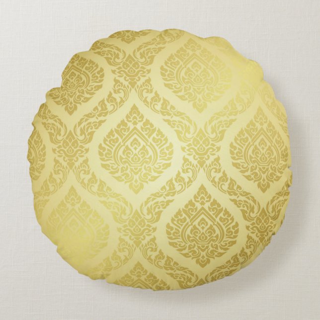 Almofada Redonda Padrão Tailandês supremo de ouro de fundo, padrão, (Frente)