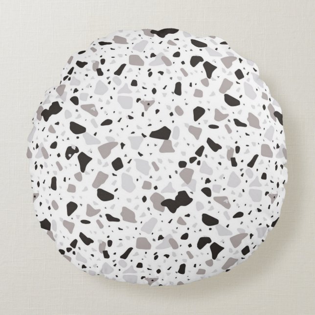 Almofada Redonda Padrão Terrazzo monocromático (Frente)