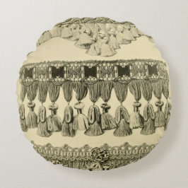 Almofada Redonda Padrão tribal antigo do aço do tassel preto