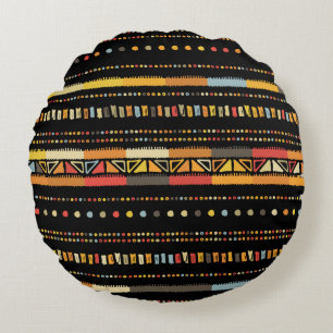 Almofada Redonda Padrão Tribal Brilhante de Stripes Feitas à Mão