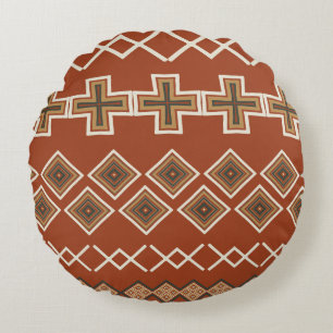 Almofada Redonda Padrão Tribal Laranja Rust