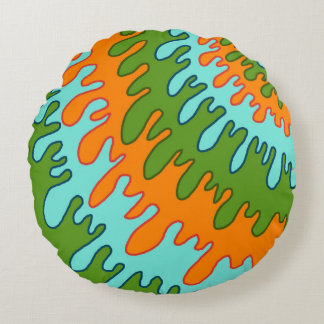 Almofada Redonda Padrão Trippy Green Orange Liquid Stripe Y2K