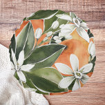 Almofada Redonda Padrão Tropical Laranja e Flores de Água<br><div class="desc">Padrão Tropical Laranja e Flores de Água</div>