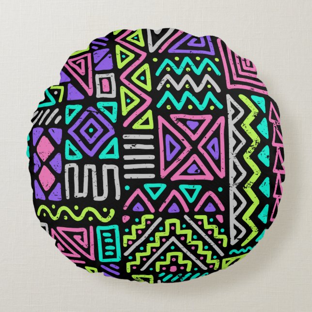 Almofada Redonda  padrão uniforme com linhas de abstrato. geométric (Frente)