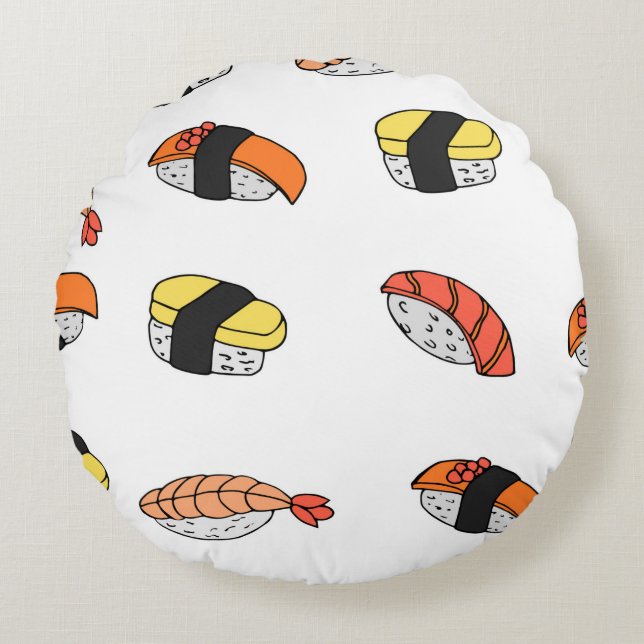 Almofada Redonda padrão uniforme de Sushi (Frente)