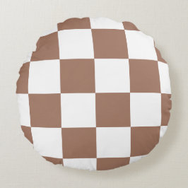 Almofada Redonda Padrão verificado em branco e Mocha Mousse