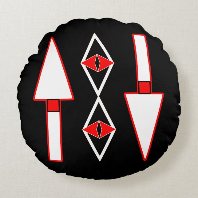 Almofada Redonda Padrão vermelho e preto,inspiração de tendência (Frente)