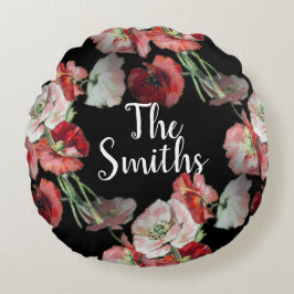 Almofada Redonda Padrões de Cópias Rosa e Vermelhas Personalizados