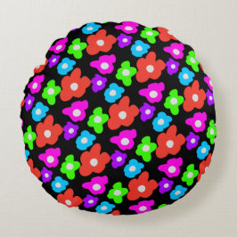 Almofada Redonda Padrões de cor do orgulho do arco-íris preto retrô