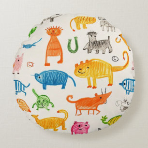 Almofada Redonda Padrões de Design de padrões animais, à mão, vibra