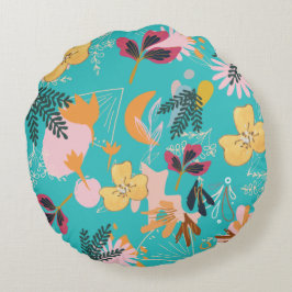 Almofada Redonda padrões de flores azuis abstrato