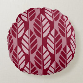 Almofada Redonda Padrões de Folhas Estilizadas Vermelhas