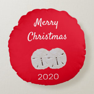 Almofada Redonda Padrões de Sanddolt Red White Beach Feliz Natal