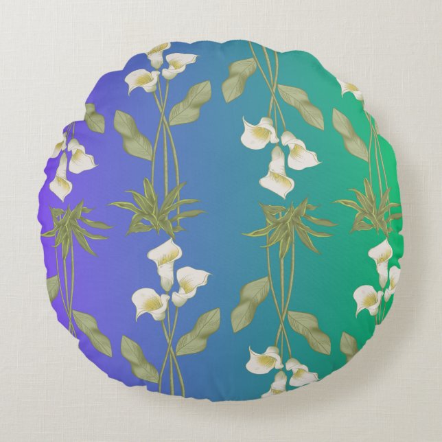 Almofada Redonda Padrões florais de flor branca (Frente)