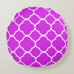Almofada Redonda Padrões Quatrefoil Violeta Rosa Quente Branco