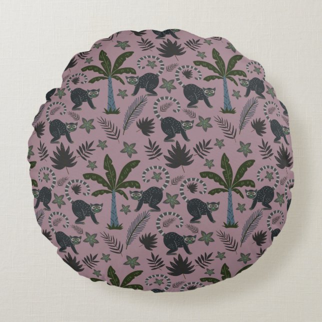 Almofada Redonda Padrões sem costura Macacos tropicais saltando (Frente)
