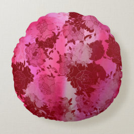 Almofada Redonda Padrões vermelhos florais japoneses.