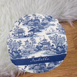 Almofada Redonda Pagoda Azul Pagoda Padrão Chinoiserie Personalizad