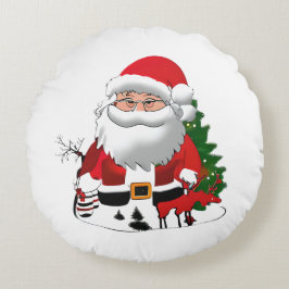 Almofada Redonda Pai Claus com uma Reindeer