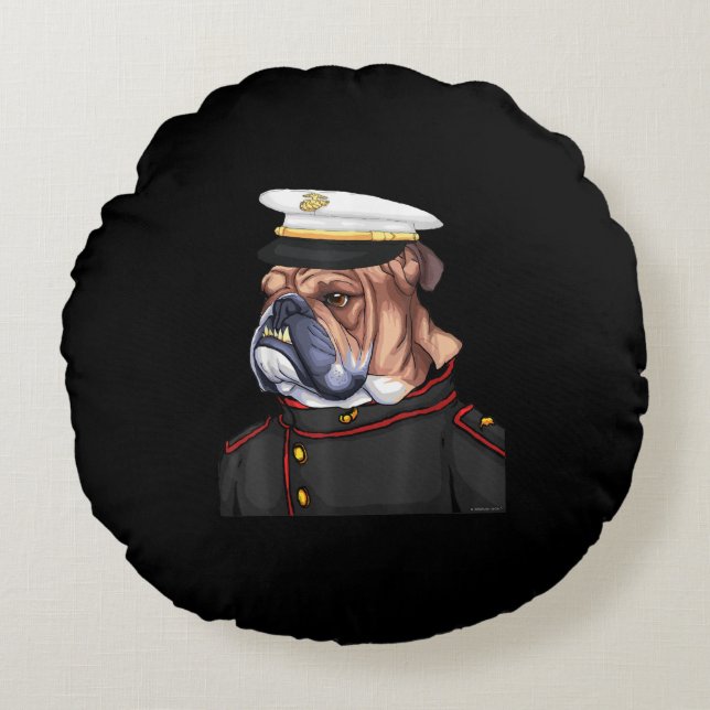 Almofada Redonda Pai Militar Armado de Cachorro do Exército (Frente)