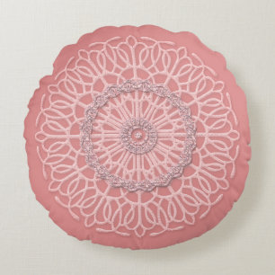 Almofada Redonda País Reversível Doily Reversível, Cor-de-rosa-clar