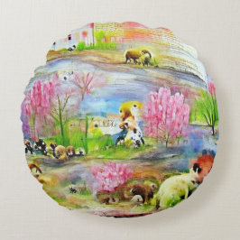 Almofada Redonda Paisagem de Aquarela