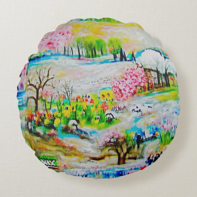 Almofada Redonda Paisagem de Aquarela 2 (Frente)