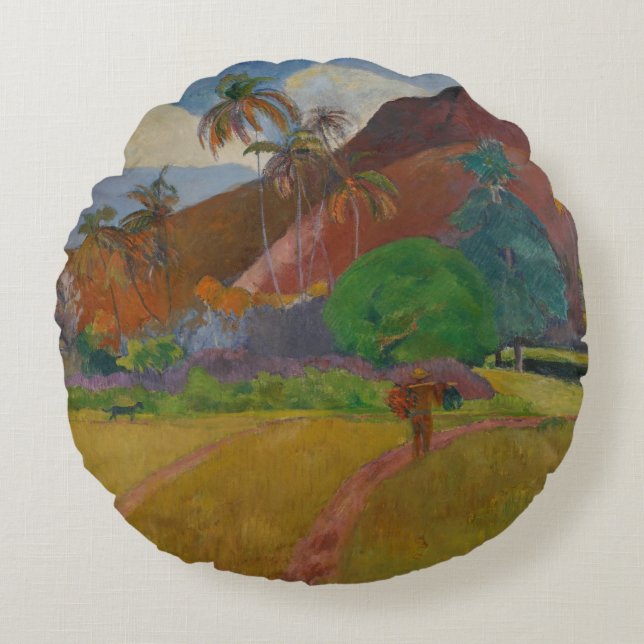 Almofada Redonda Paisagem de Tahitian, 1891 (óleo em canvas) (Frente)