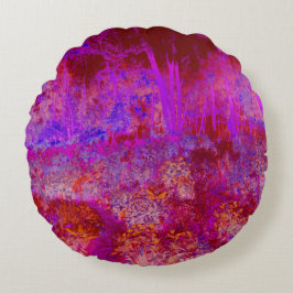 Almofada Redonda Paisagem Impressionista Vermelha e Magenta Trippy