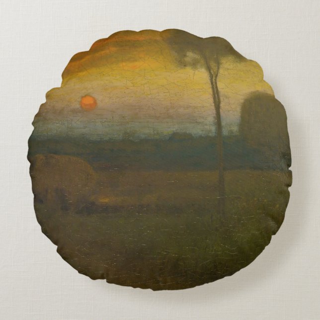 Almofada Redonda Paisagem noturna por George Inness (1889) (Frente)